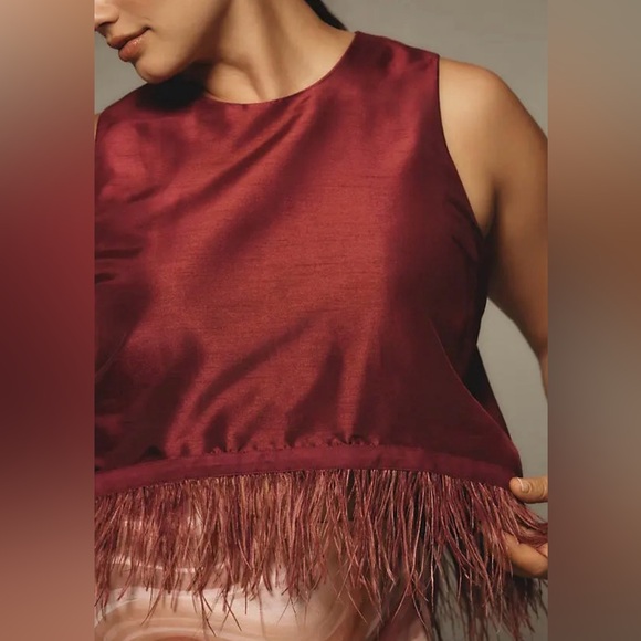 Hutch Burgundy Shantung Feather Tank - Picture 3 of 7